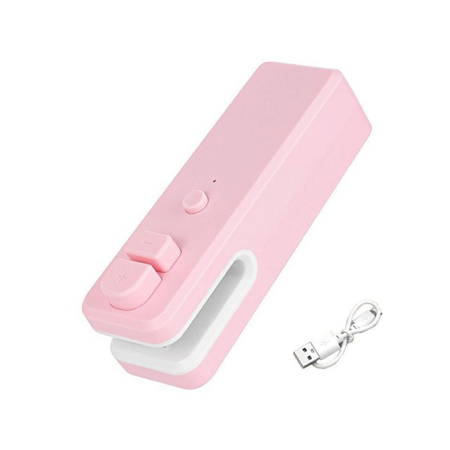 Sellador de bolsas de chips mini rosa, gris, sellador y cortador al vacío térmico portátil, máquina de resellado portátil para bolsas de chips de plástico,