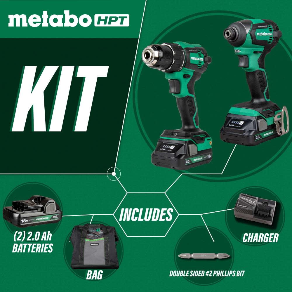 Metabo HPT 18V Cordless Brushless Driver Drill, Impact Driver