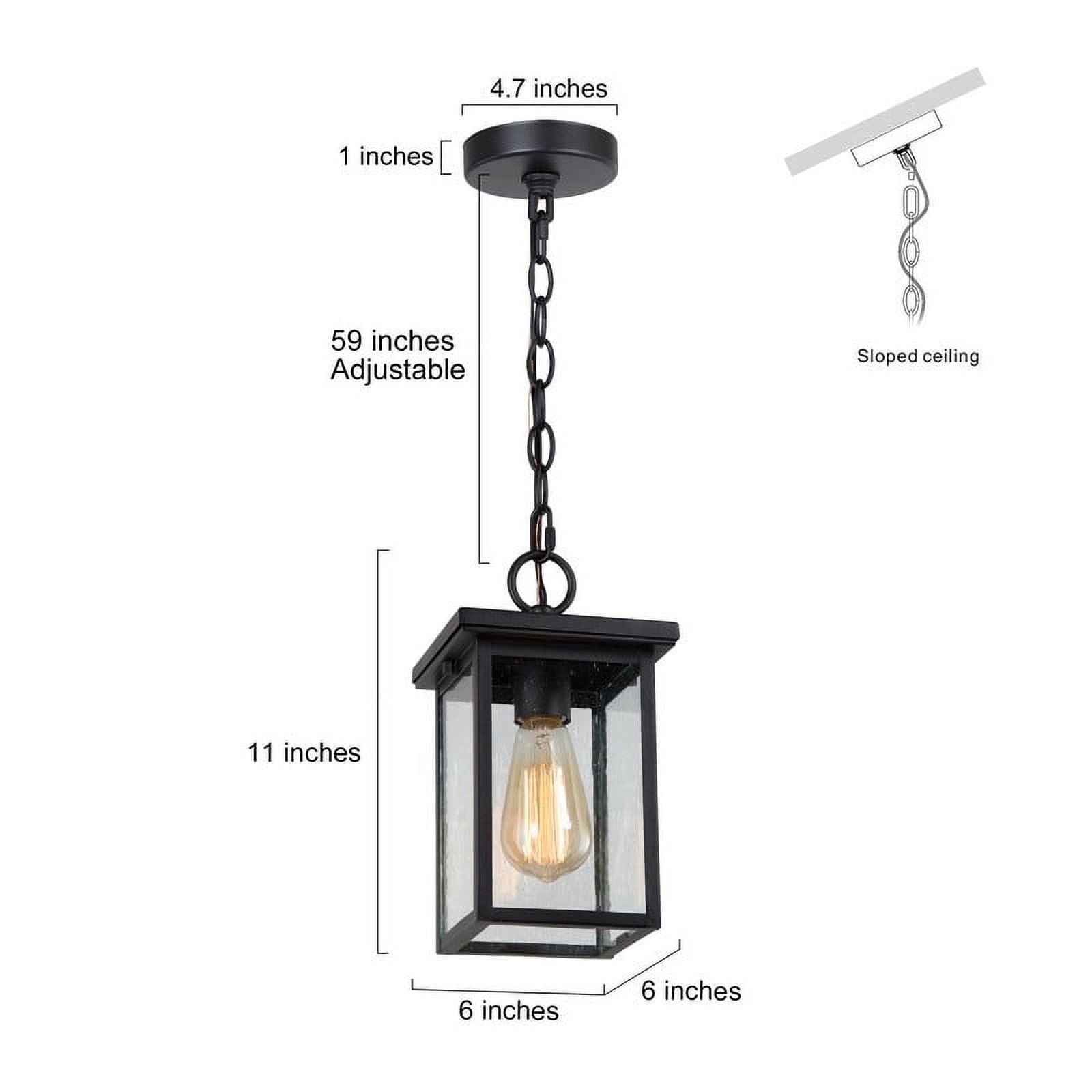LNC 1-Light Matte Black and Seeded Glass Modern/Contemporary Seeded Glass Square LED Mini /Outdoor Pendant Light