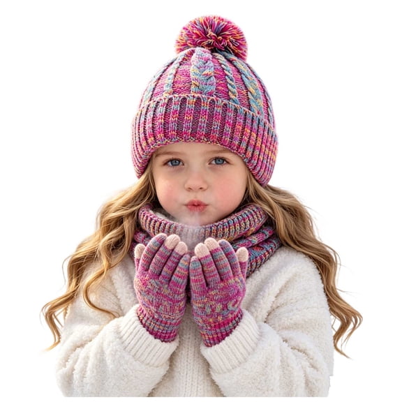 OJSFQUFP Winter Casual Outing Hat Scarf and Gloves Set Knitted Winter Hat