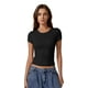 thumbnail image 5 of Top corto QINSEN con cuello redondo y manga corta para mujer, negro, talla M, 5 of 6