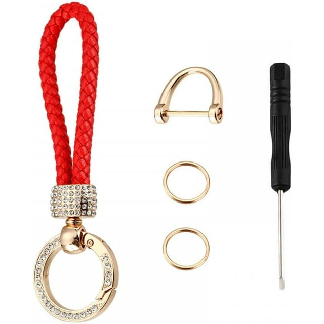 HUGFEGWE Car Keychain for Women, Rhinestone Leather Key Holder, Anti Lost Wallet Keychain for Car Key Access Card CA919-164050