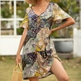 thumbnail image 4 of Vestido Bohemia Vestido de manga corta con cuello en V Mujer Ropa de verano, M, Amarillo y azul oscuro seitruly AP001221-02, 4 of 7