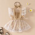 thumbnail image 4 of FAOWME Girls Lace Fly Sleeve Bodysuits Onesie Dress Headbands Set Dresses Khaki 0-3 Months, 4 of 7
