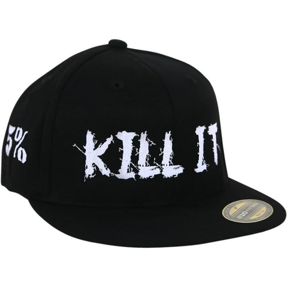 5% Nutrition Rich Piana Love It Kill It Black Trucker Hat, Baseball Hat - Fitted Flexfit Flat Bill Cap for Men and Women, Embroidered White 5 Percent Logo