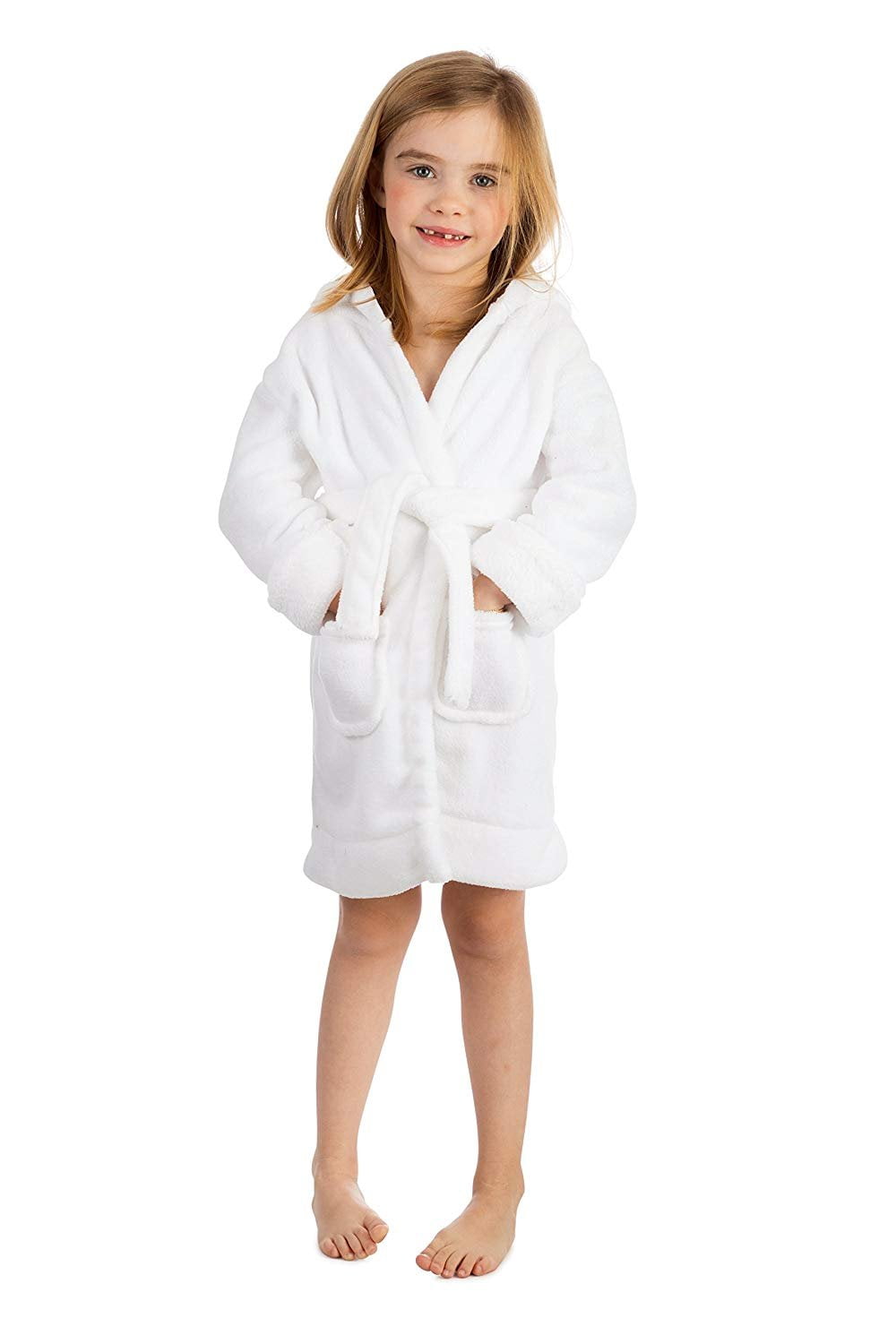 Elowel Boys Girls Hooded White Childrens Toddler Fleece Sleep Robe Size ...