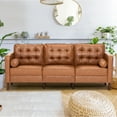 thumbnail image 4 of ACMEASE Premium Faux Leather 3-Seater Sofa with Two Bolster Pillows and Tufted Backrest, Brown, 4 of 7
