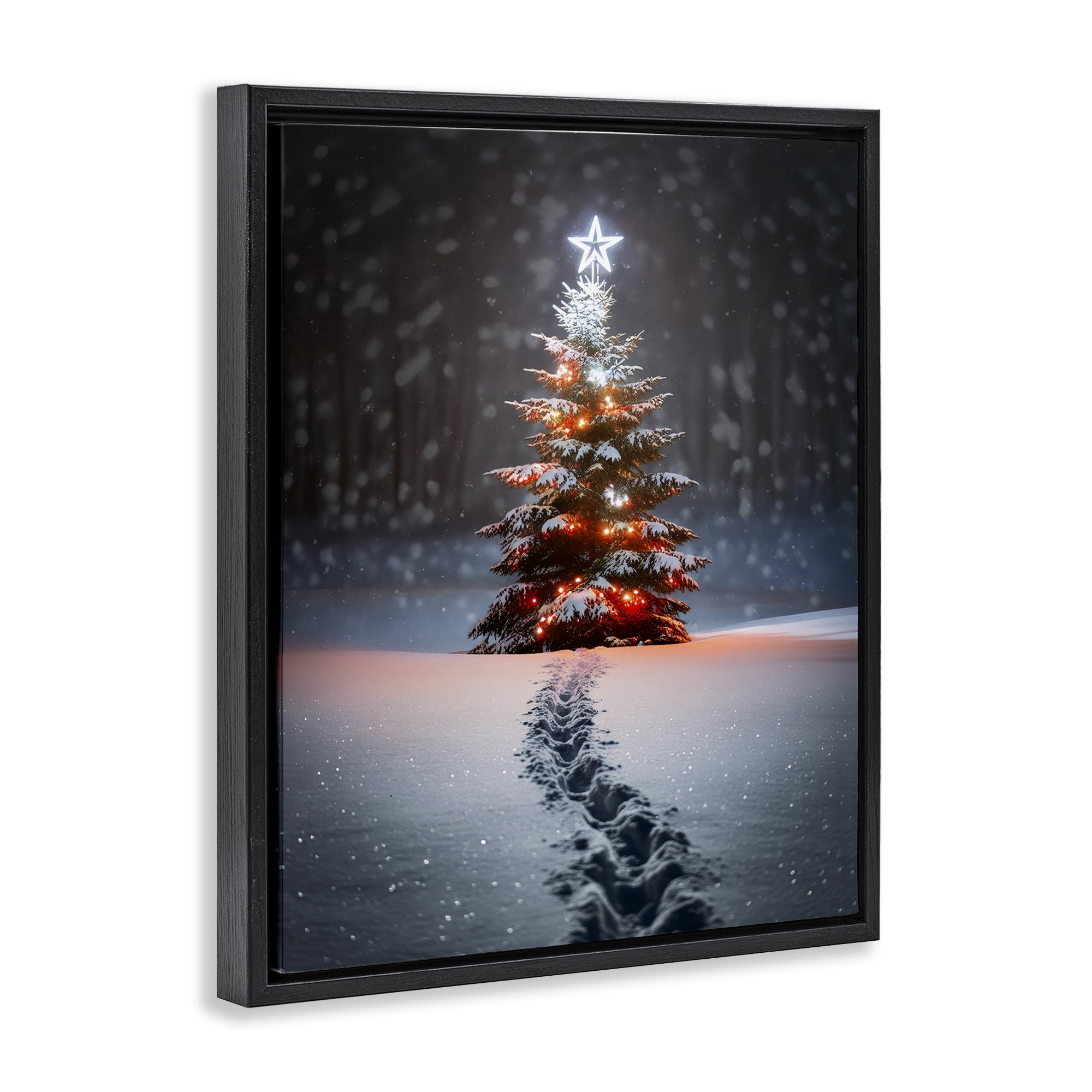 Stupell Industries Magic Moments Holiday Tree Holiday Photography Black Floater Framed Canvas Art Prints Wall Art, 17 x 21