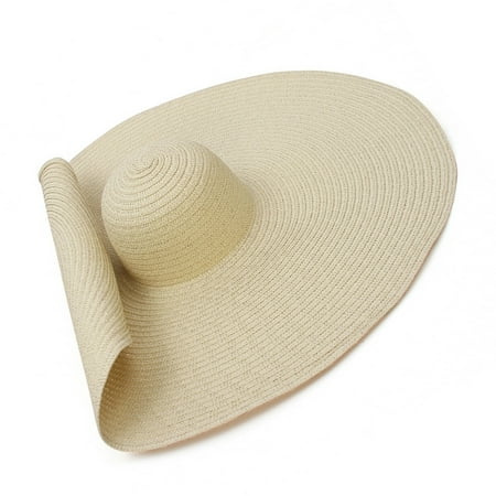 Decodeary Women Floppy Straw Hat European Style Large Brim Beach Simple  Bohemian Sun Protection Roll Up Summer Caps Fashion Accessory Beige 