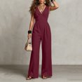 thumbnail image 5 of Jumpsuits for Women Cotton Sleeveless V Neck High Waist Slimming Jumpsuit Casual Fashionable Solid Color Loose Wide Leg Romper Jumpsuit with Pocket, 5 of 7