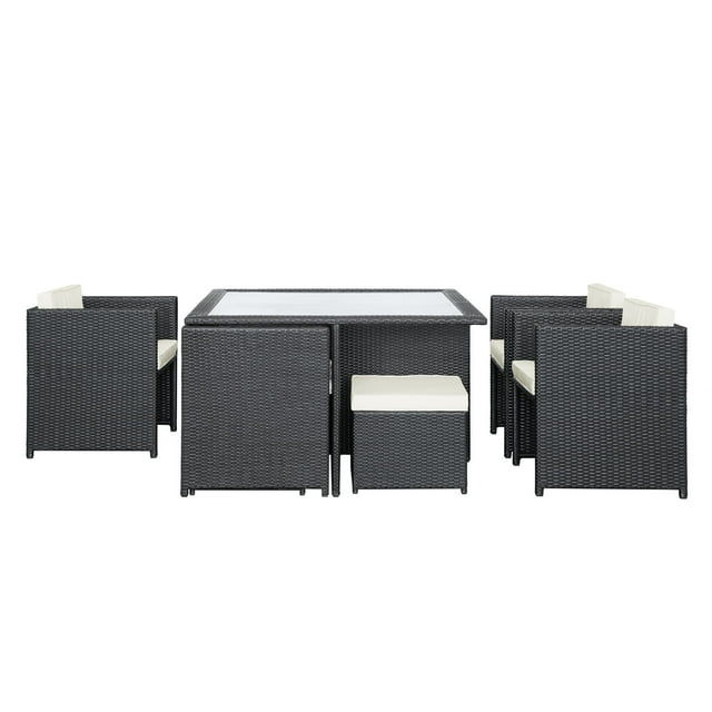 Modway Ensemble de Salle à Manger d'Extérieur en Rotin Osier Inversé 9 Pcs, Couleur Espresso Blanc
