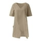 thumbnail image 4 of ICHUANYI Clearance Women's Summer Fashion Cropped Sleeves V-Neck Cotton Line Loose Shirt Blouse(Khaki, L) ICHUANYI WER2023080701661, 4 of 7