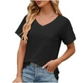 thumbnail image 4 of LOVZFMLL Women's Tops V Neck Eyelet T-Shirts Folded Short Sleeve Loose Fit Blouses Dressy Casual Summer Basic Shirts Black L, 4 of 8