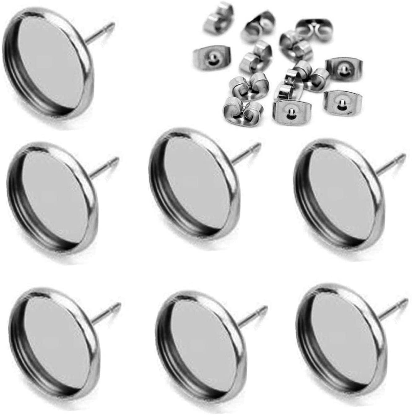 40pcs 14mm Stainless Steel Blank Stud Earring Bezel Setting for earings