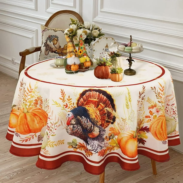 Thanksgiving Tablecloth Turkey, Fall Pumpkin Round Table Cloths 60 x 60 ...