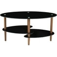thumbnail image 5 of Oval Glass Coffee Table Glass Tabletop Cocktail Table with Oak Wood Legs, 3 Tiers Storage Shelf Modern Tea Coffee Table Side Center Tables for Living Room Furniture, Black, 5 of 6