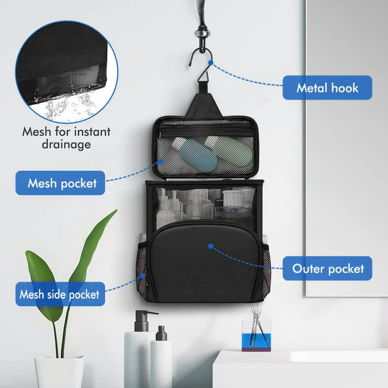 Austok Large Capacity Hanging Travel Toiletry Bag Shower Caddy Bag Portable  Mesh Shower Bag Makeup Organizer Bags for College Dorm Room（Black）