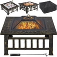 thumbnail image 2 of Topeakmart 32'' Outdoor Metal Square Fire Pit with Cover & Poker, Bronze, 2 of 15