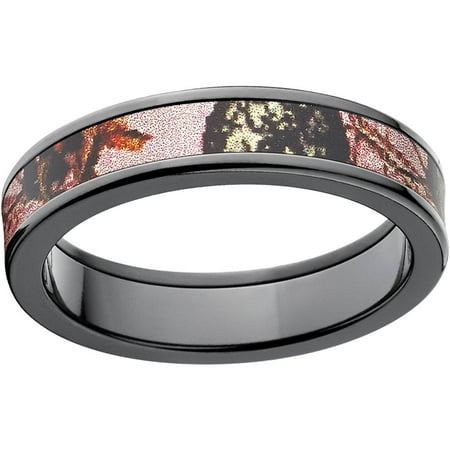 Mossy Oak Pink Break Up Women's Camo 5mm Black Zirconium Band with Polished Edges and Deluxe Comfort Fit