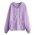 thumbnail image 3 of VISALY Womens Zip Up Hoodies Sweater Jacket Fall Jacket Oversized Pocket Sweatshirt Casual Zipper Jacket Solid Color Long Sleeve Tops Comfy Sweaters Loose Sweaters Lightweight Sweaters Purple M, 3 of 4