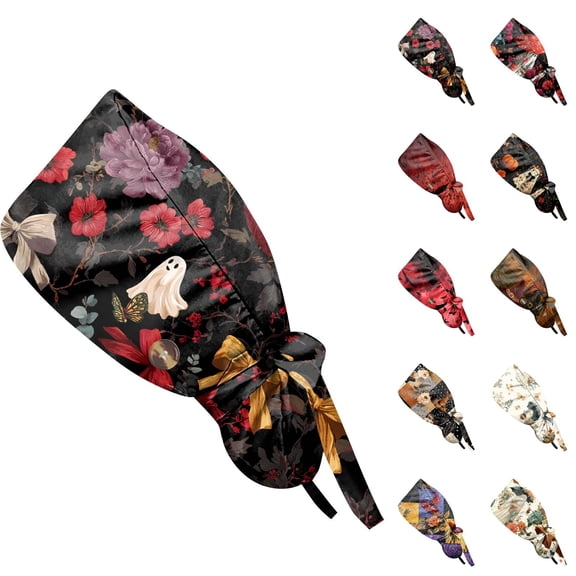 LNZGNM Halloween Women's Scrub Caps, Twist Knot Head Wrap, with Printed Pattern, Stretchy and Easy for Everyday Style, Bad Hair Days, and Casual Wear,Saffron(One Size)