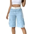 thumbnail image 2 of Hvogkswy Cargo Shorts Women, Elastic Button Zipper Waist Straight Leg Shorts with Multi Pockets Soft Loose Summer Casual Cargo Shorts, 2 of 6