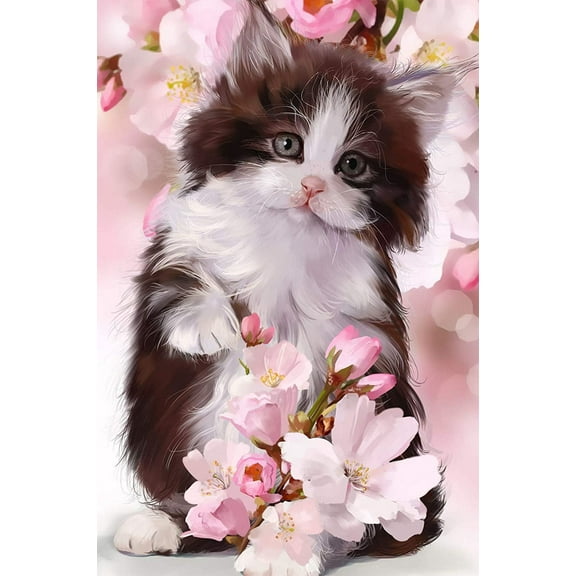 Welcome Cute Cat Kitty Pink Floral Decoration Spring Garden Flag Outdoor Yard Flag (12*18)Garden Flag for outside