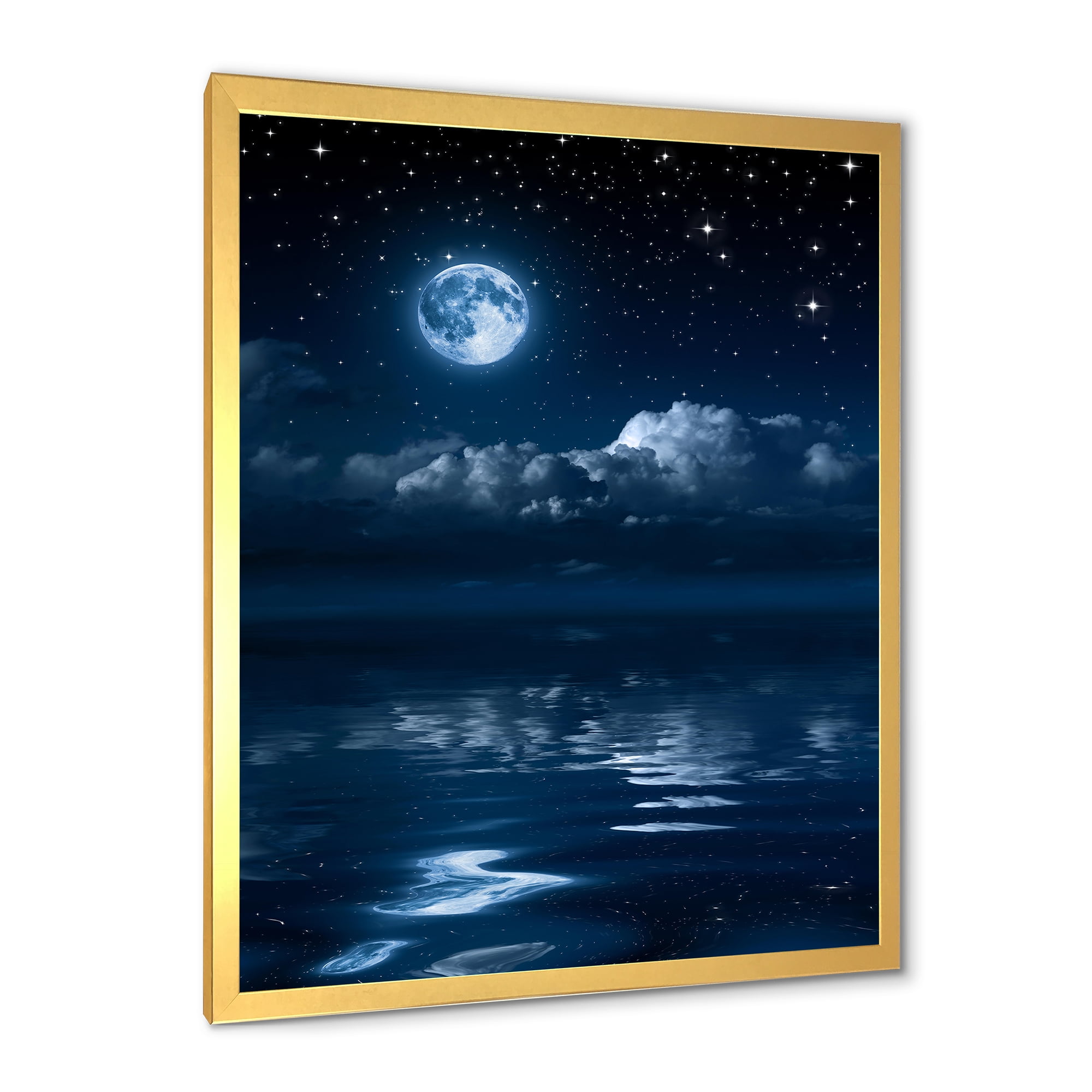 Designart 'Full Moon Night in Cloudy Sky I' Nautical & Coastal Framed Art Print