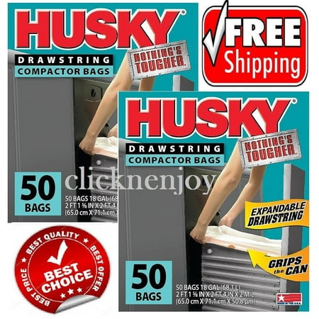 White Plastic Compactor Bags - Pack of 2 Husky 18 Gal Exp Drawstring 50 Ct x 2 White Compactor Bag