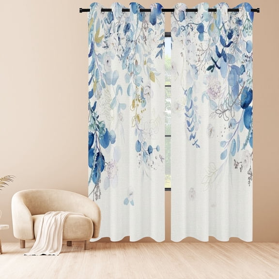 Gold Green Curtains Sage Green Leaves Light Filtering Curtain White Floral Drapes for Living Room Farmhouse Leaf Retro Elegant Window Curtains for Bedroom 2 Panels