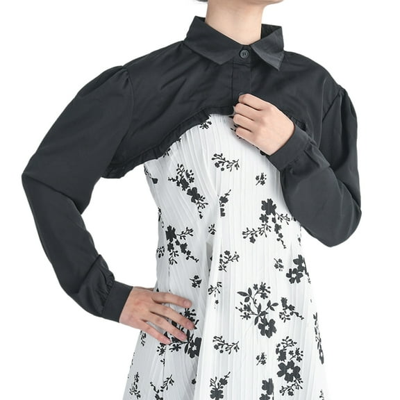 Aellinatey Fake Collar Long Sleeve Half Shirt Blouse Open Front Cropped Cardigan Shrugs