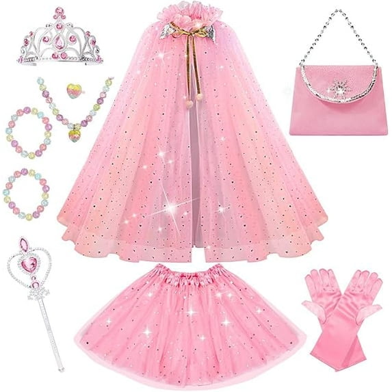 Princess Dress Up kids Costume Props Halloween Christmas gifts,11Pcs Fairy Princess for Toddler Girls Costume Sets Cape Wand Headband Tutu Skirt Jewelry New Year Gifts for Girls3 4 5 6 7 8 Year Old