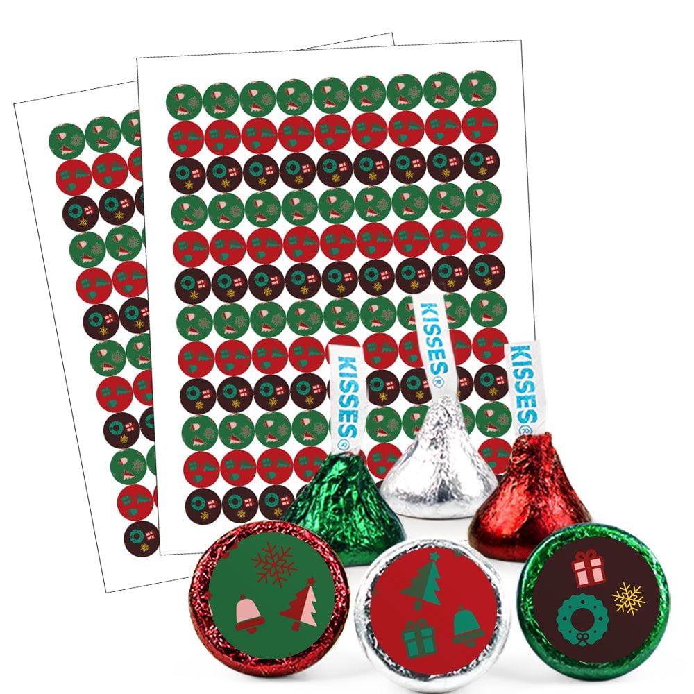 90 Ct Hershey Holiday Christmas Kisses In Red, Green, Silver Foils with Free Exclusive Kiss Stickers