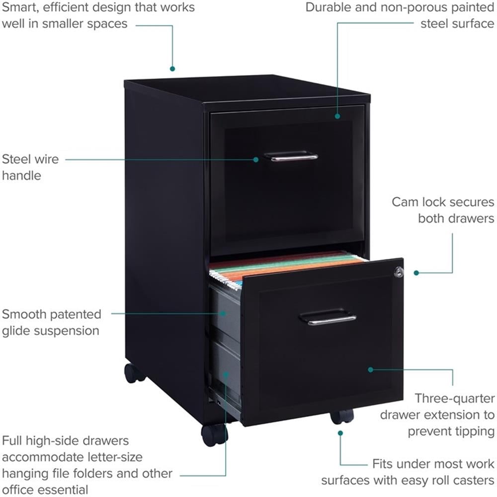 Scranton &amp; Co 18" Deep 2 Drawer Mobile Smart File Cabinet in Black
