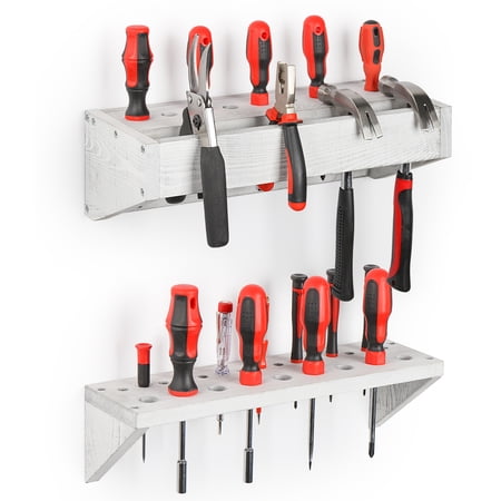 SoildPal Wall Mount Screwdriver Organizer 2-Pack Wood Tool Holder for Pliers and Hammer Garage Tool Storage Rack for Workshop Wall Organization