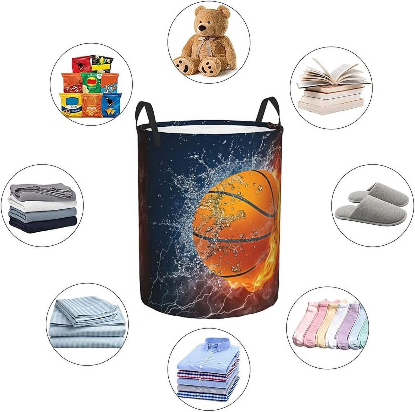 Sport Basketball Ball Round Laundry Hamper Storage Basket Toys Clothes Organizer Bin For Home Bathroom Bedroom Dorm Nursery