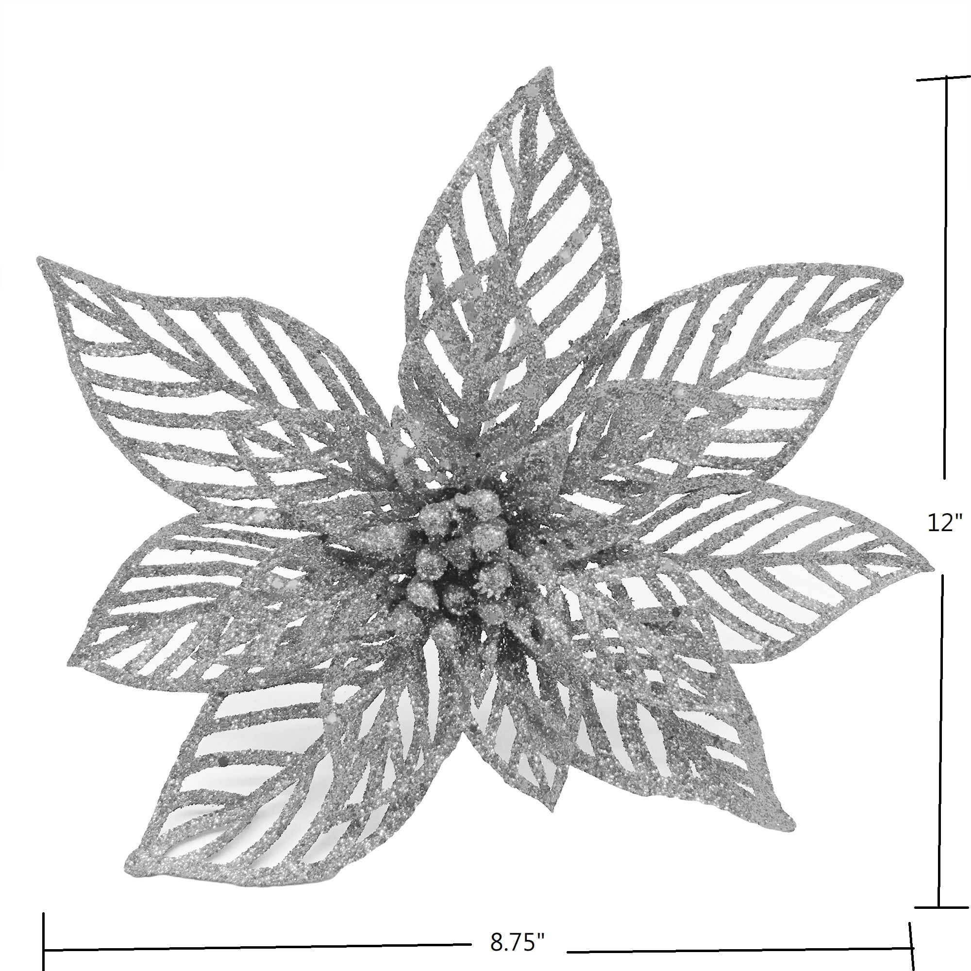 Holiday Time Branche de Poinsettia à Paillettes Argentées 9" HOLIDAY TIME PL PIQUET POINSETTIA