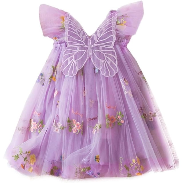 Robe Tutu pour Bébé Fille Princesse Sans Manches Papillon Tulle Robe d'Été pour Fête d'Anniversaire
