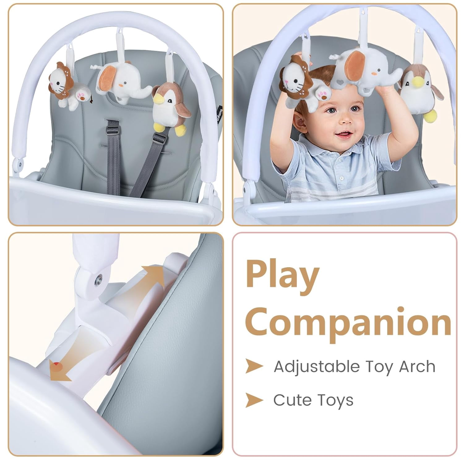 INFANS High Chair for Babies and Toddlers, Foldable Highchair with 7 Different Heights 4 Reclining Backrest Seat 3 Setting Footrest, Removable Tray Built-in Rear Wheels with Locks