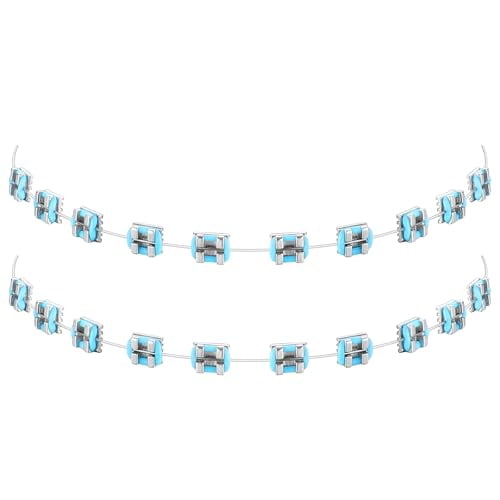 1 Pack Fake Braces Artificial Tooth Decoration with Metal Wires Metal Bracket and Orthodontic Ligature Ties Practice Props for Dental Students Orthodontist Explain Props(Blue,Without Hook)