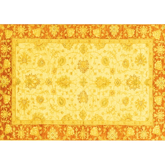 Ahgly Company Machine Washable Indoor Rectangle Oriental Yellow Modern Area Rugs, 8' x 10'