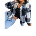 thumbnail image 6 of Musuos Women Plaid Shirt Jacket Crop Flannel Coat Long Sleeve Button Down Casual  Outwear Tops, 6 of 8