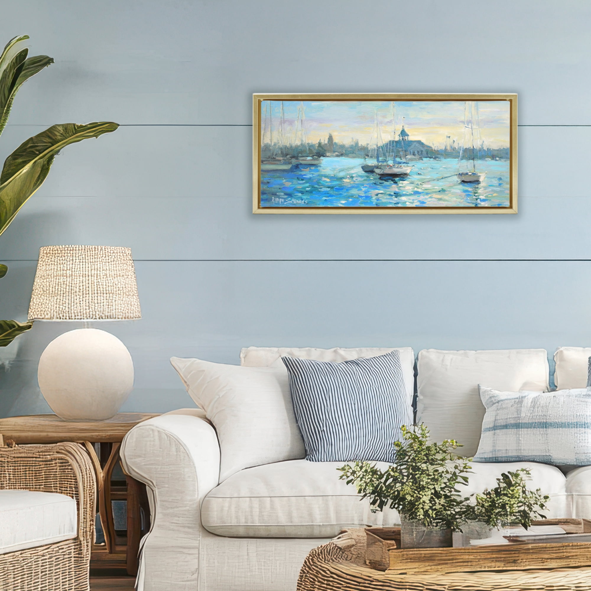 Stupell Industries Sunday On The Water Gold Framed Floater Canvas Wall Art, design by Allayn Stevens