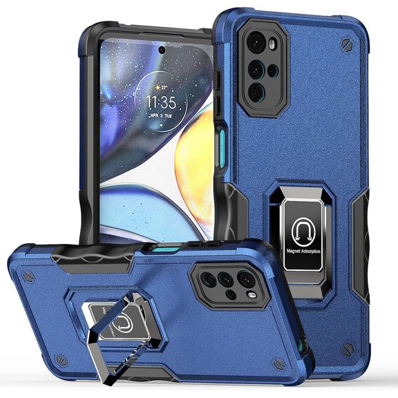 Phone Case for Motorola Moto G22 with Magnetic Kickstand, Military Grade Shockproof Heavy Duty Protective Phone Cover Case for Motorola Moto G22 JQ Dark Blue