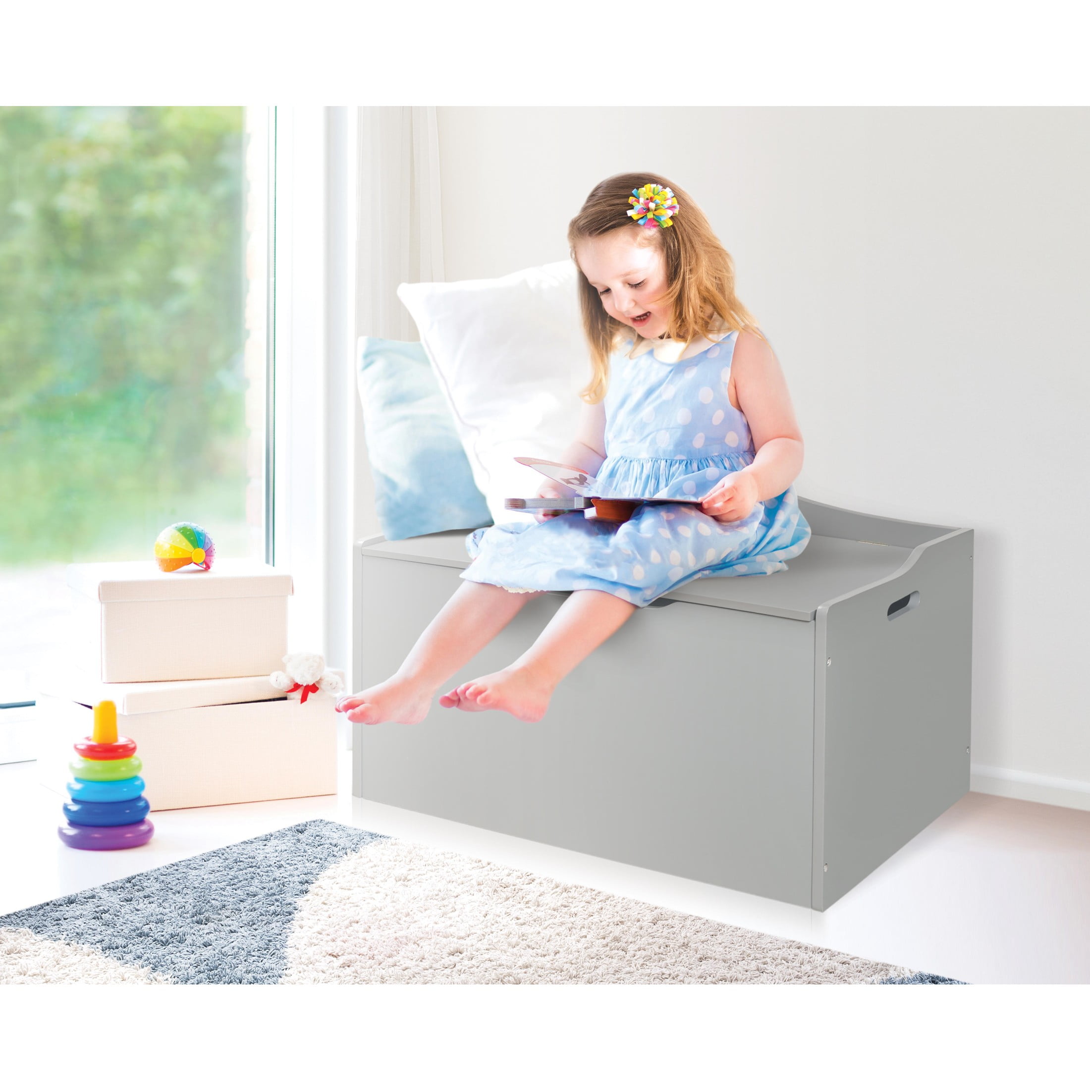 Badger Basket Child's Wooden 25 gal Bench Top Toy Box, Gray
