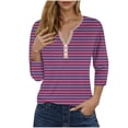 thumbnail image 2 of Sevevn Women's Fashion Stripe Printed Short 3/4 Sleeve Button Loose Blouse V-Neck Casual Tops Hot Pink XL Gift for Adults, 2 of 5