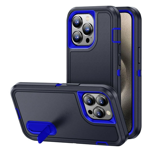 Tasnim Étui Rigide avec Support pour iPhone 15 Pro Max Defender, Triple 3 Couches Antichoc Robuste Defender Étui Rigide pour iPhone 15 Pro Max - Bleu