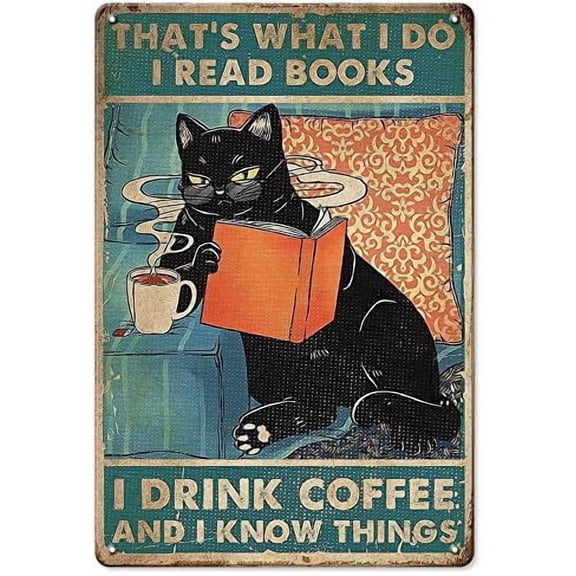 Funny Black Cat Coffe Bar Decor sign - Vintage Metal Tin Signs for Home Kithchen, Bedroom, Man Women Cave, Coffee Bar and Basement Wall Decor Art, Gifts for Cat Lover and Women, 8 x 12 inch
