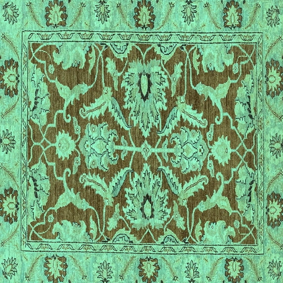 Ahgly Company Indoor Square Oriental Turquoise Blue Traditional Area Rugs, 6' Square
