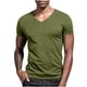 thumbnail image 1 of Blusas y camisas de manga corta con cuello en V para hombre, blusas casuales de verano a la moda de color liso con cuello en V y manga corta para hombre., 1 of 7